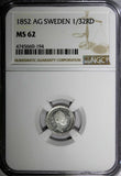 SWEDEN Oscar Silver 1852 AG 1/32 Riksdaler NGC MS62 Mint Luster KM# 681