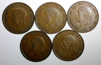 Great Britain George V BRONZE LOT OF 11 COINS 1926-1936 1 Penny KM# 838 KM# 826