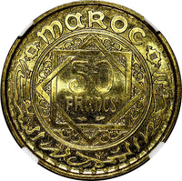 Morocco Mohammed V 1371 (1951) 50 Francs Paris Mint NGC MS66 GEM BU Y# 51 (039)