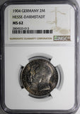 Germany HESSE-DARMSTADT Silver 1904 2 Mark NGC MS62 Mintage-100,000 KM# 372(013)
