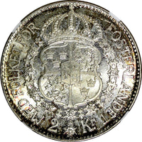 SWEDEN Gustaf V Silver 1930 G  2 Kronor NGC MS65 1 GRADED HIGHEST SCARCE KM# 787