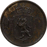 Norway Oscar II Bronze 1889 1 Ore XF Condition Norwegian Lion KM# 352 (9519)