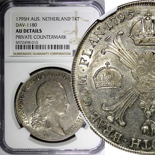 Austrian Netherlands Silver 1795 H 1 Kronen Thaler c/m "L" NGC AU DET.KM#62.1(5)