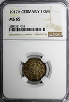 Germany-Empire Wilhelm II Silver 1917 A 1/2 Mark NGC MS65 Berlin Mint KM# 17(18)
