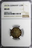 Germany-Empire Wilhelm II Silver 1917 A 1/2 Mark NGC MS65 Berlin Mint KM# 17(18)