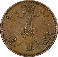 Finland Alexander III Copper 1883 1 Penni  KM# 10 (21 259)