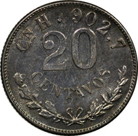 Mexico Silver 1904 Cn H 20 Centavos Choice Unc Culiacan Mint  KM# 405