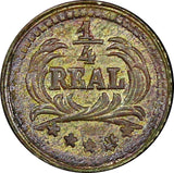 Guatemala Silver 1891 1/4 Real  sun above 3 volcanoes Toned  KM# 158 (22 696)
