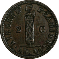 Haiti Copper 1846 // AN 43 2 Centimes Ex.Wolfgang Schuster Coll. (17 573)