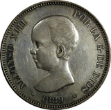 Spain Alfonso XIII Silver 1889 MPM 5 Pesetas XF Condition 37mm KM# 689 (18 840)