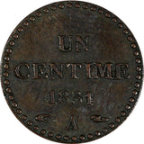 France Bronze 1851 A 1 Centime Paris Mint XF Condition KM# 754 (19 629)