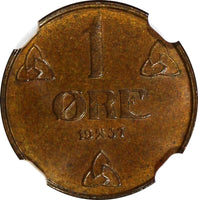 Norway Haakon VII Bronze 1937 1 Ore NGC MS64 BN TOP GRADED BY NGC KM# 367 (099)