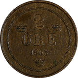 Sweden Oscar II Bronze 1905 2 Ore LAST YEAR TYPE  KM# 746 (17 903)