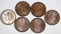 Norway Olav V BRONZE LOT OF 6 COINS 1973-1982 5 Øre UNC KM# 415 (20 801)
