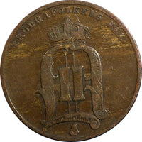 Sweden Oscar II Bronze 1880/7 5 Ore Overdate Mintage-403,000 RARE KM#736 #6283