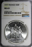 France Silver 1977 50 Francs NGC MS63 41mm Mint Luster KM# 941.1