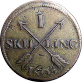 SWEDEN 1805  1 SKILLING OVERSTRUCK ON 2 ORE S.M. 1767  FULL DATE  KM#566 (2372)