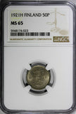 Finland 1921 H 50 Penniä Heaton's Mint NGC MS65 1 GRADED HIGHEST KM# 26 (023)