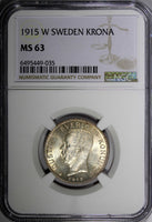SWEDEN Gustaf V Silver 1915 W 1 Krona NGC MS63 NICE TONED KM# 786.1 (035)