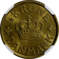 Denmark Christian X 1926 HCN GJ  1/2 Krone NGC MS64  KEY DATE KM# 831.1 (086)