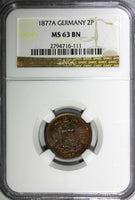 Germany - Empire Wilhelm I 1877 A 2 Pfennig NGC MS63 BN TOP GRADED KM# 2 (111)