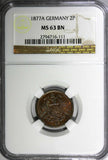 Germany - Empire Wilhelm I 1877 A 2 Pfennig NGC MS63 BN TOP GRADED KM# 2 (111)