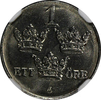 SWEDEN Gustaf V Iron 1942 1 Ore NGC MS64  World War II issues 1st YEAR  KM# 810