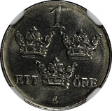 SWEDEN Gustaf V Iron 1942 1 Ore NGC MS64  World War II issues 1st YEAR  KM# 810