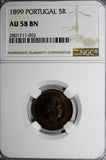 Portugal Carlos I Bronze 1899 5 Reis NGC AU58 BN  KM# 530