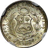 Peru Silver 1906 JF 1 Dinero NGC MS64 Mintage-826,000 Seated Liberty KM# 204.2