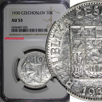 Czechoslovakia Silver 1930 10 Korun 30 mm NGC AU53  KM# 15 (025)