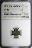 Danish West Indies Frederik VII Silver 1859 3 Cents NGC XF40 1 YEAR Toning KM#64