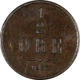 Sweden Oscar I Bronze 1857 1/2 Ore KM# 686 (20 795)