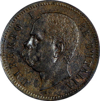 Italy Umberto I Copper 1898 R 2 Centesimi XF KM# 30 (20 216)