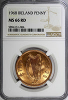 Ireland Republic Bronze 1968 Penny NGC MS66 RD NICE RED Hen with chicks KM11/004