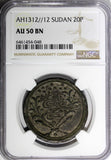 SUDAN Abdullah Mohammed AH1312/12 (1895) 20 Piastres NGC AU50 BN KM# 26.1 (048)