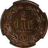 SWEDEN Bronze Carl XV Adolf  1872  2 ORE NGC MS64 RB Nice Toned KM#706 (158)