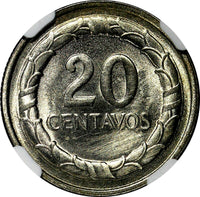 Colombia General Santander 1969 20 Centavos NGC UNC DETAILS KM# 227 (035)