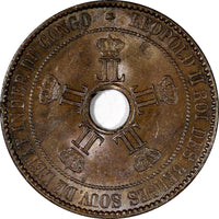 Belgian Congo Free State Leopold II Copper 1888 10 Centimes UNC KM#4