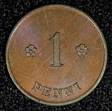 FINLAND Copper 1924 1 Penni Last Year Type UNC KM# 23 (22 951)