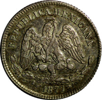 MEXICO Silver 1877 ZS S 25 Centavos Mintage-350,000  Zacatecas Mint KM#406.9