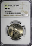 Rhodesia Elizabeth II 1964 2 Shillings,20 Cents NGC MS63  KM# 3
