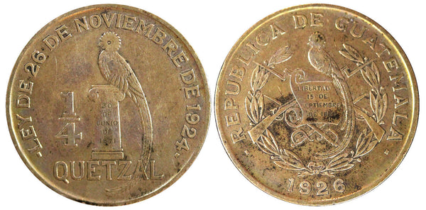 GUATEMALA Silver 1926 1/4 Quetzal 27mm Royal British Mint KM# 243.1  (23 313)