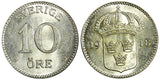 SWEDEN Gustaf V Silver 1918 W 10 Öre Light Toned UNC KM# 780 (22 137)