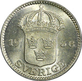 Sweden Gustaf V Silver 1936 G  25 Öre Choice UNC Luster KM# 785 (22 049)