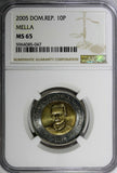 Dominican Republic 2005 10 Pesos General Mella  NGC MS65 KM# 106 (047)