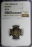 Great Britain Silver 1786 4 Pence NGC AU55 Nice Toned  KM# 596.1