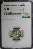 Denmark Christian IX Silver 1871 CS 4 Skilling Rigsmont NGC AU58 KM# 775.2 (099)
