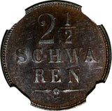 Germany BREMEN Copper 1866 2-1/2 Schwaren NGC MS63 BN Mintage-72,000 KM234 (127)