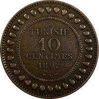 Tunisia Ali III Bronze 1309//1892 A 10 Centimes 30.2 mm XF KM# 222 (18 947)